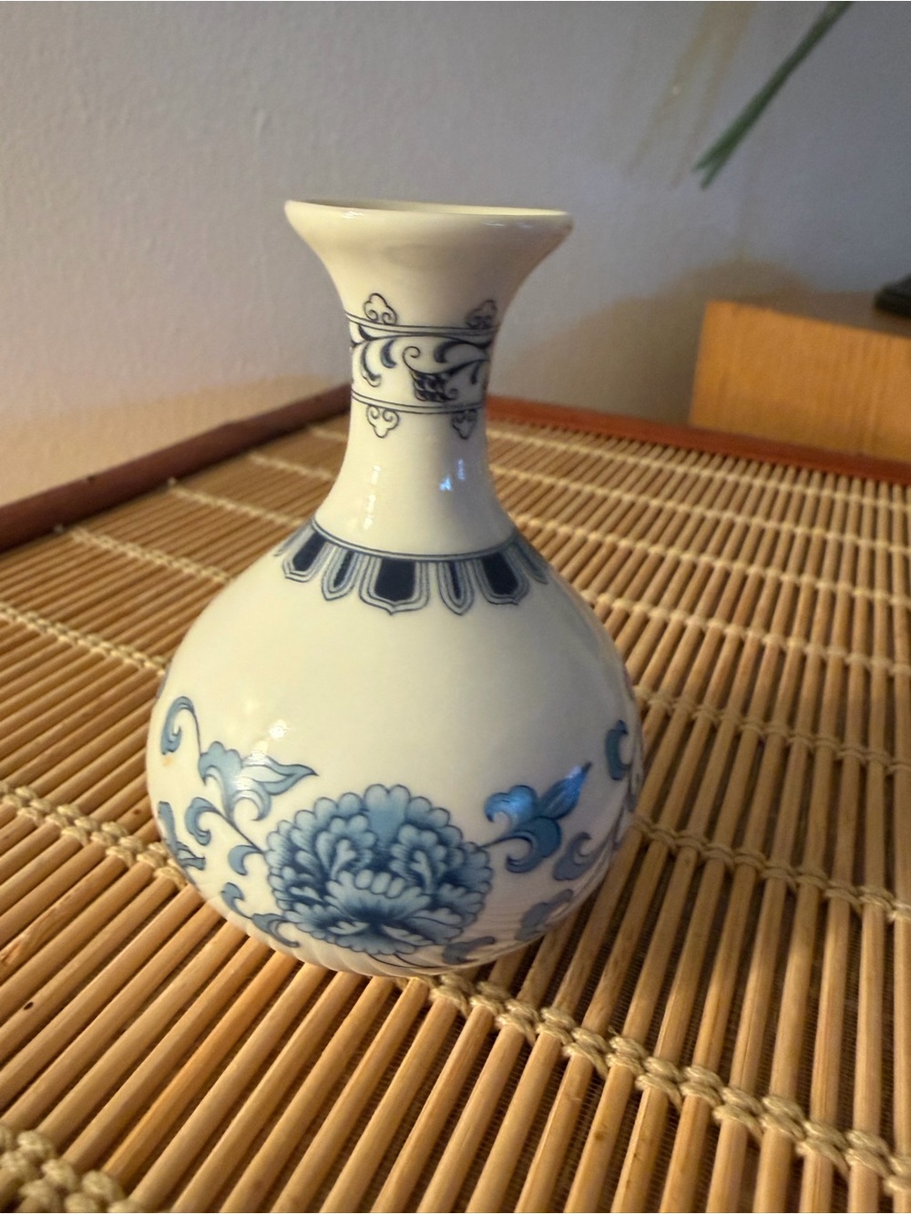 Blue and White Floral Porcelain Vase - Home Art